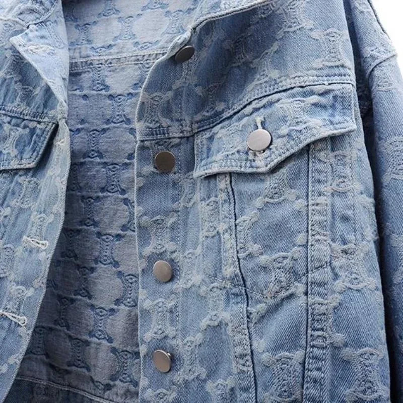 AutumnWinter Style Womens Denim Jacket Embroidery Jacquard Cropped Loosefit Versatile Tweed Top for Ladies 250718