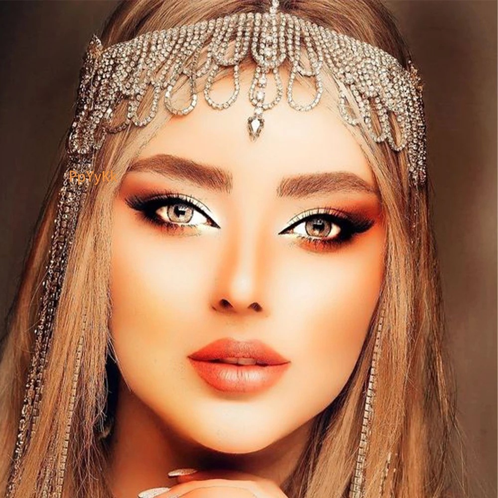 Hip Hop Headpiece Ethnic Style Multi layer VVS Moissanite Studded Tassel Hair Accessory Bohemian Teardrop Send chain