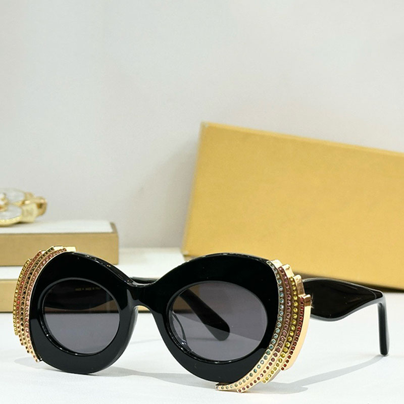 Luxury Brand Elliptical Sunglasses designer Pave Oval sunglasses Black Acetate frame With crystal Fashion New Style Trendy Style ladies Y2K With packaging boxes