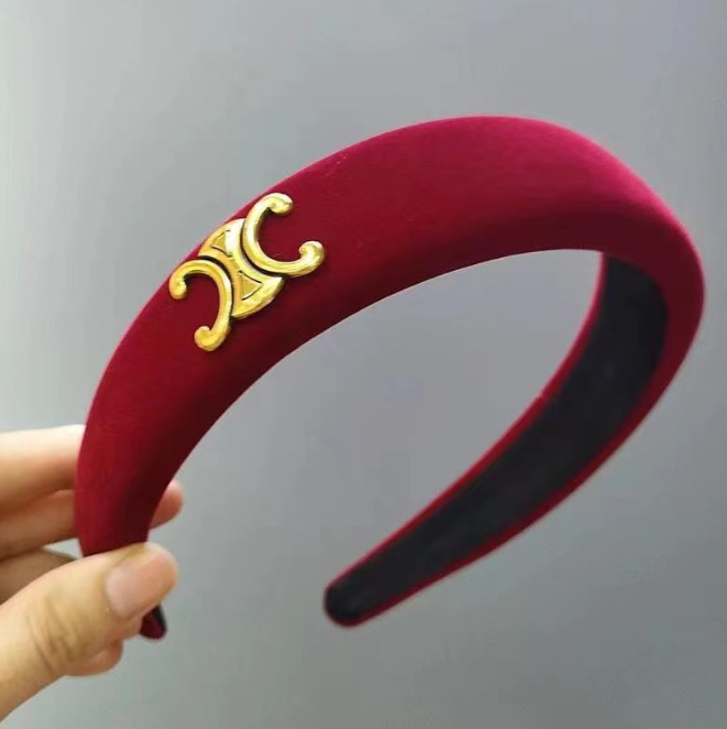 Black Vintage Velvet Hairbands Luxury French High-top Headbands with Letters Premium Red Velvet Hairbands