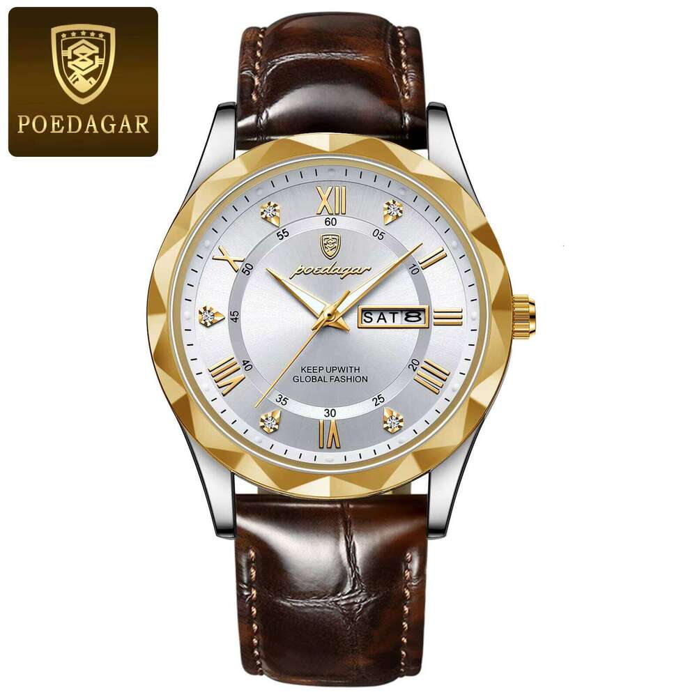 DHwatches POEDAGAR Popular Brand Leather Band Men Watches Waterproof Luminous Business Quartz Watch
