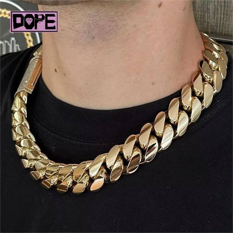 20mm Cuban Link Chain Custom Moissanite Clasp 925 Silver Gold Plated Monaco Chain Plain Cuban Chain