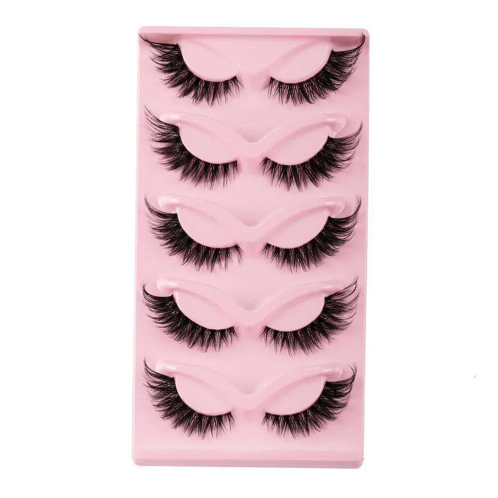 5 Pairs Cat Faux Mink Natural long Manga Winged End Eye Elongated Eyelashes Fake Lashes Makeup X250723