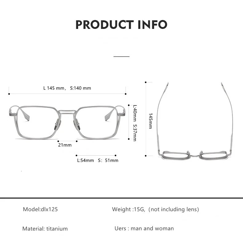 Japanese Motorcycle Square Pure Frame Ultra-Light eyeglasses for Male and woman LINDSTRUM DTX125 250626
