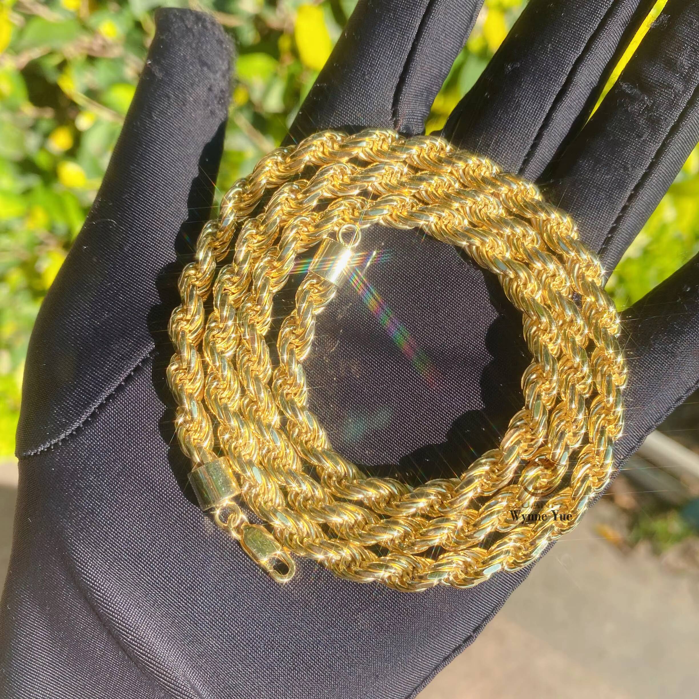 Custom 4mm/6mm 18K Real Gold Plated Solid 925 Sterling Silver Rope Chain Necklace