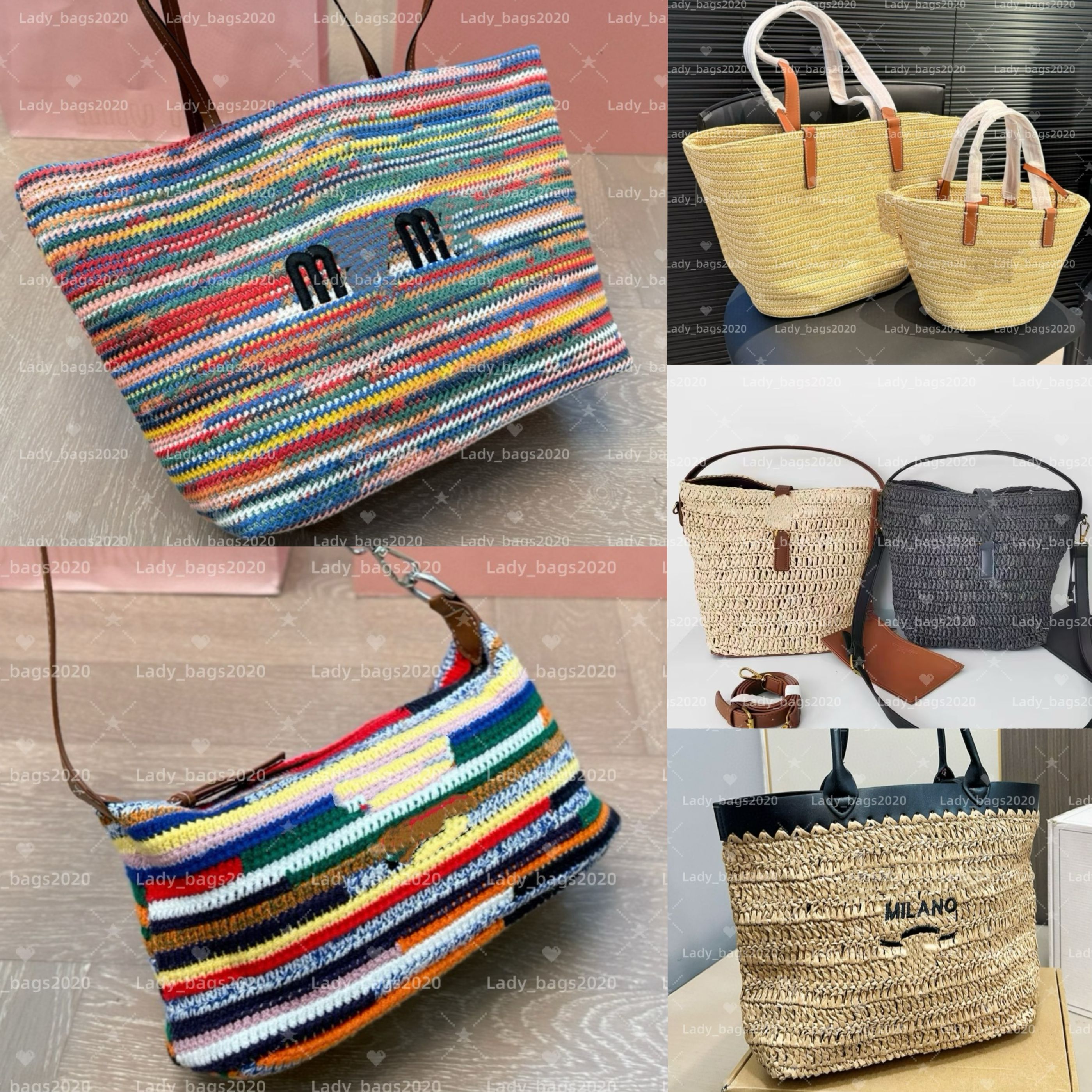 Rainbow Weave Hobo Beach Bag Luxury Straw Bags Designer Large Capacity Tote Clutch Crochet Totes Crossbody Summer Handbag Shoulder Travel Women Embroidery Purse
