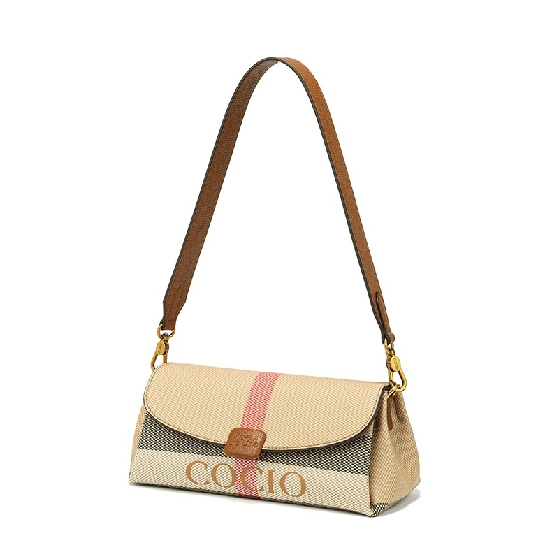 COCIO designer Shoulder Bags New plaid armpit bag simple and versatile casual womens bag genuine leather fashionable handbag