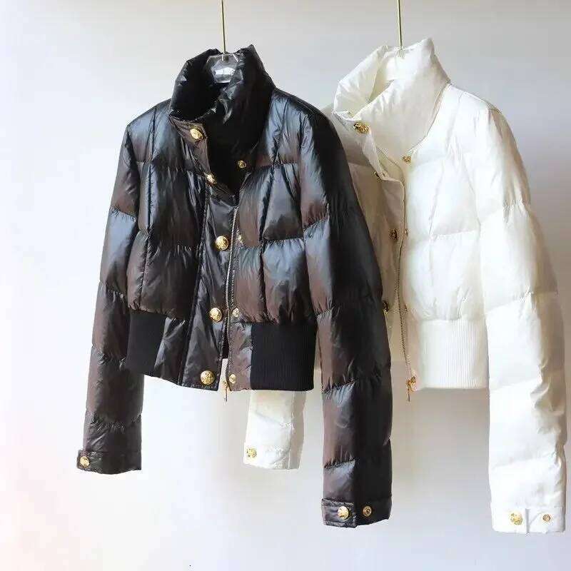 hoodie High-end Korean Short Winter Women Stand-up Collar Warm Parka Puffer Jacket Light Coat Outdoor Windproof Outerwear Button jacket