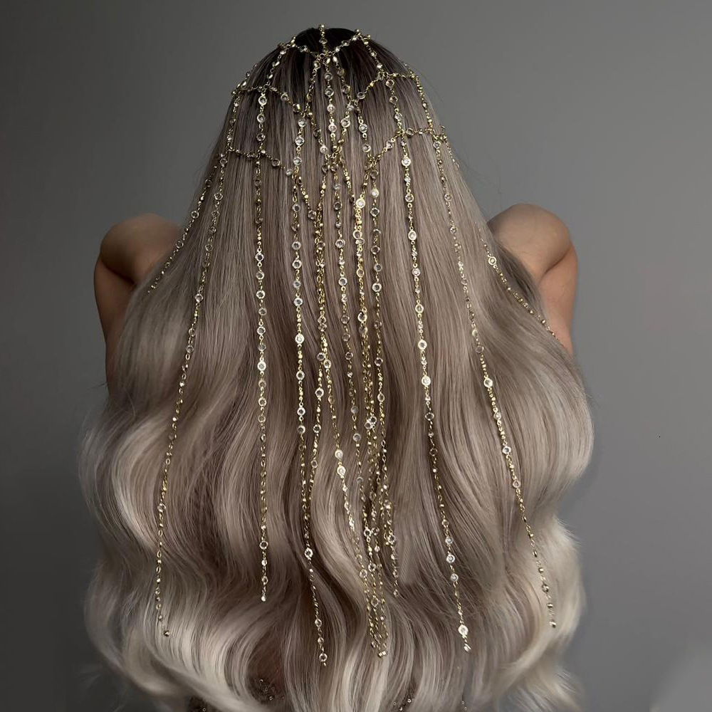 VVS Moissanite Studded Tassel Headband for Women Fairy Luxury Princess Vibe Ball Gown Hair Accessory