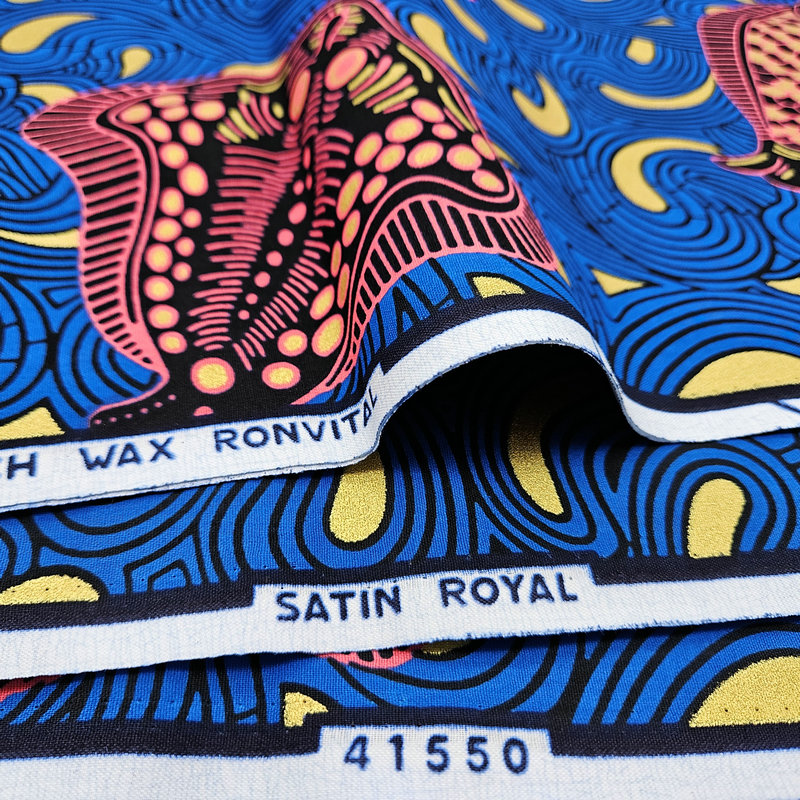 Dutch Wax Print Fabric - Shiny Golden Satin Woven Material for Fashion Designs | Machine Washable | 6 Yards Per Piece