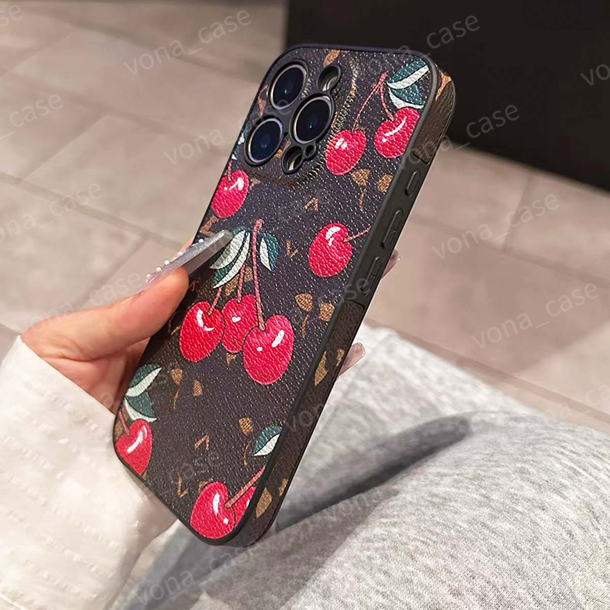 Cherry iPhone Case for iPhone 17 Pro Max, 16 Pro 15 14 13 Luxury Phone Case Colorful Flower Excellent Grip Shockproof Protection Ultra Slim Designer Phone Cover Bubu