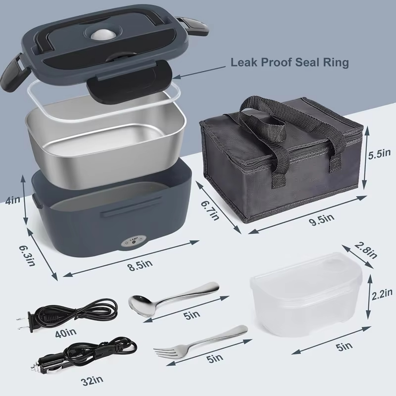 electric lunch box for adults and children 1.5L 80W self heating lunchbox portable food warmer leak proof health with carry bag for home and car
