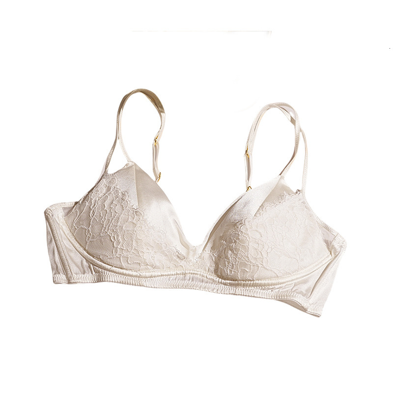 Yuyue 2025 New Spring Lace Lightweight Wireless Mulberry Silk Panties Triangle French Double Strap Women's Bra