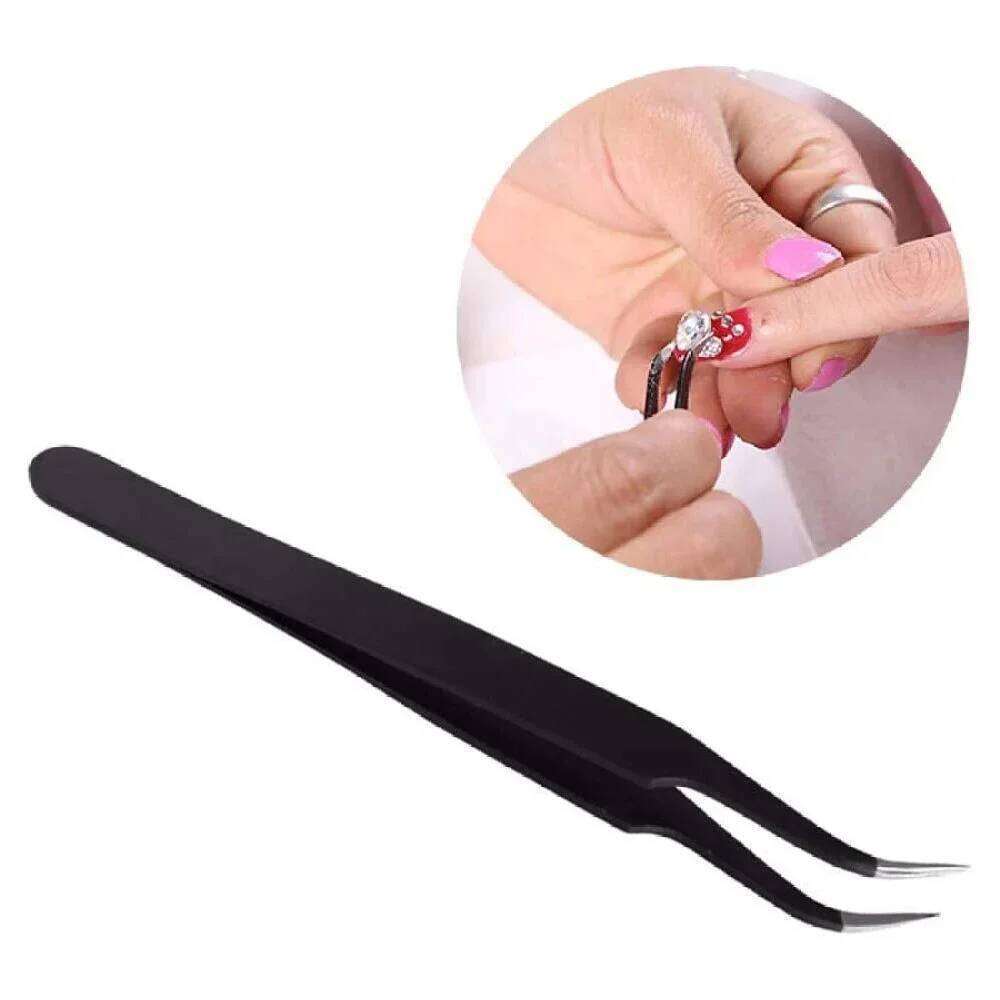 2pcs / Set Professional Rhinestone Tweezer Stainless Straight Curved Antioxidant Glitters Eyelash Nail Decoration Picking Tools Eyela