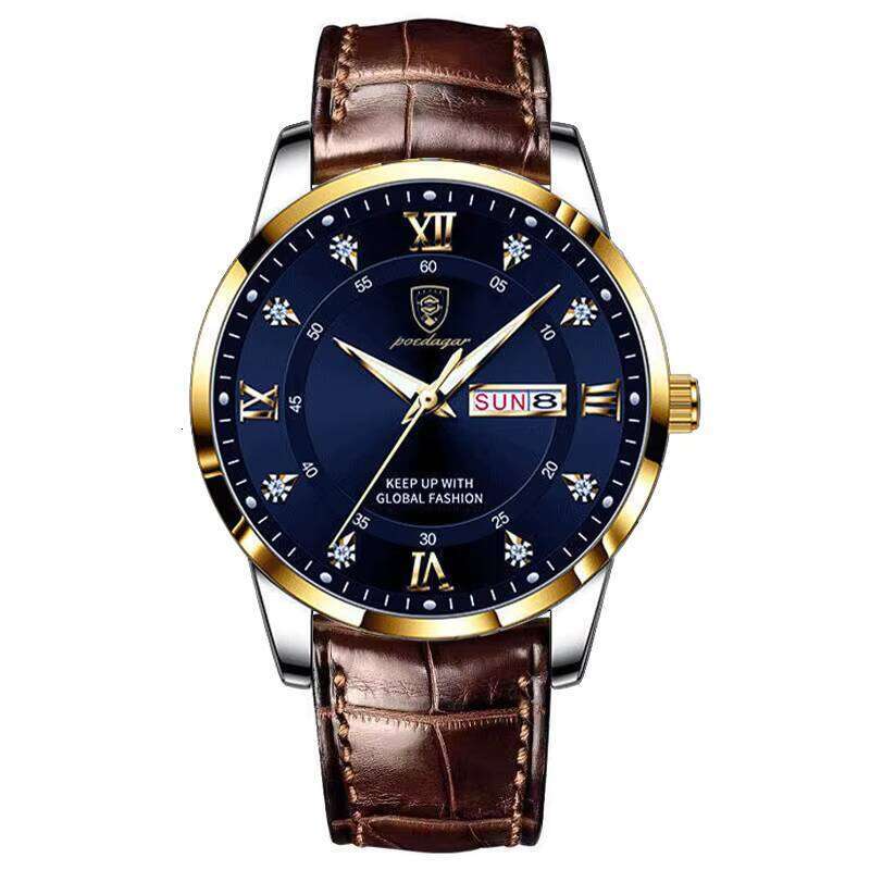 DHwatches POEDAGAR Casual Chronograph Quartz Leather Band Business Men Watches Luminous Pointers Wristwatch