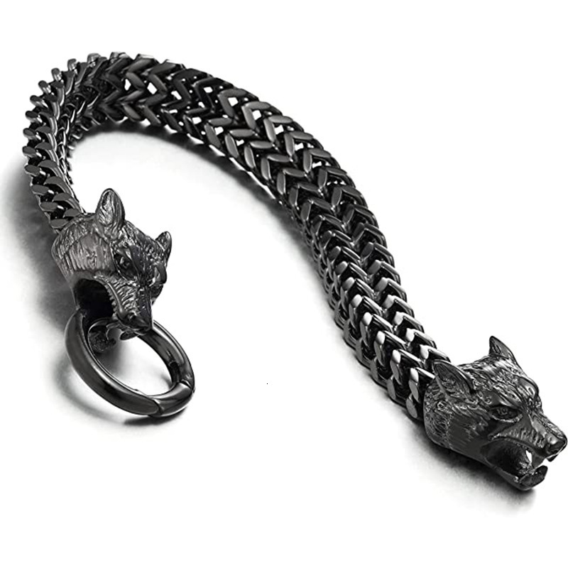 Luxury Jewelry Designer Jewelry European And American Hot-selling Stainless Steel Retro Personality Viking Wolf Head Bracelet Wolf Head Franco Link Ch