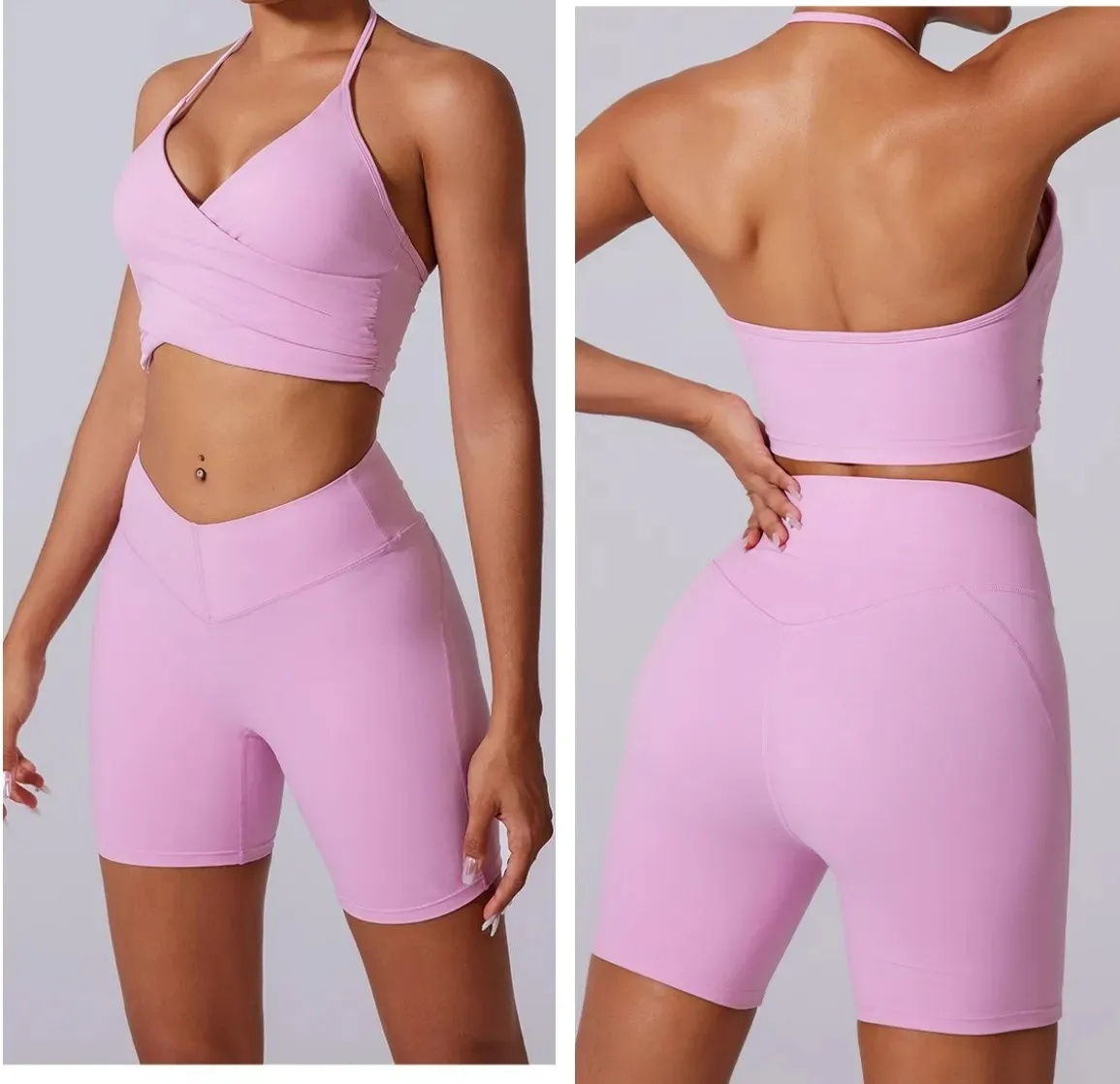 O606 Quick-drying Underwear Thin Shoulder Straps Cross Neck Bra High Waist Shaping Shorts V Waist Design Fitness Shorts