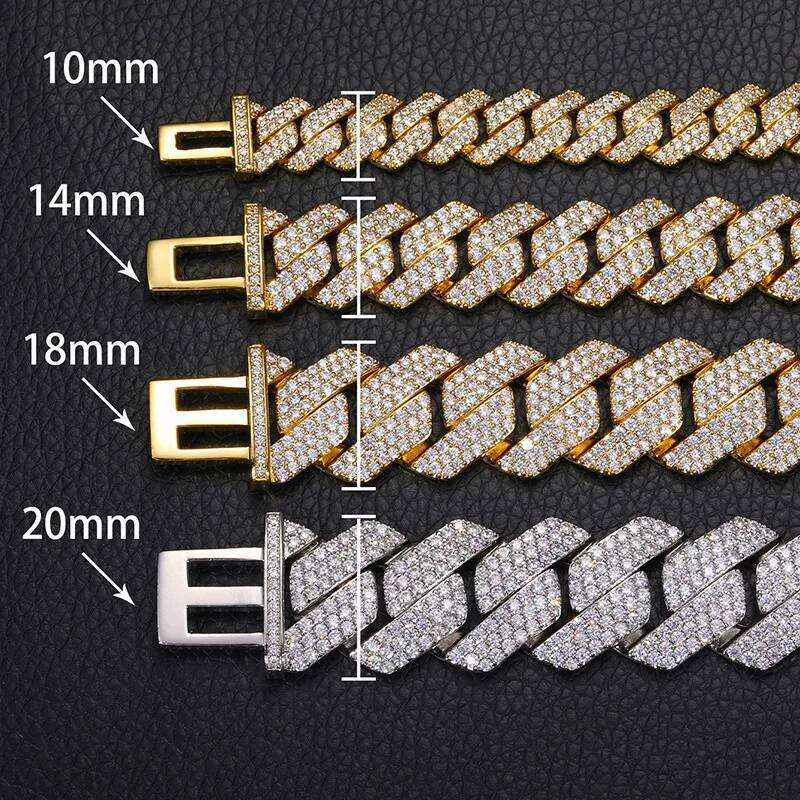 10/14/18/20mm wide Hip Hop 5A+ CZ Stone Bling Ice Out Rhombus Cuban Link Chain Necklace for Men Rapper Jewelry Drop Shipping VVS