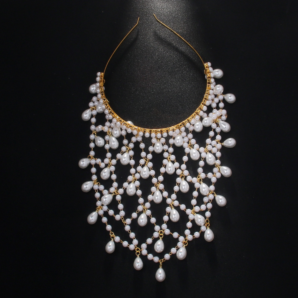 Pearl Tassel Pendant Headband Unique Teardrop Hair Accessory Hip Hop Hair Band