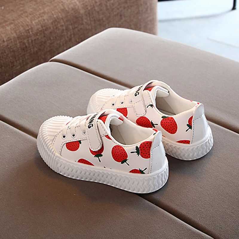 Hot Sale Pineapple Strawberry Spring and Autumn New Soft Bottom Girls Children Students Casual Non-Slip PU Leather Sports Shoes C260130