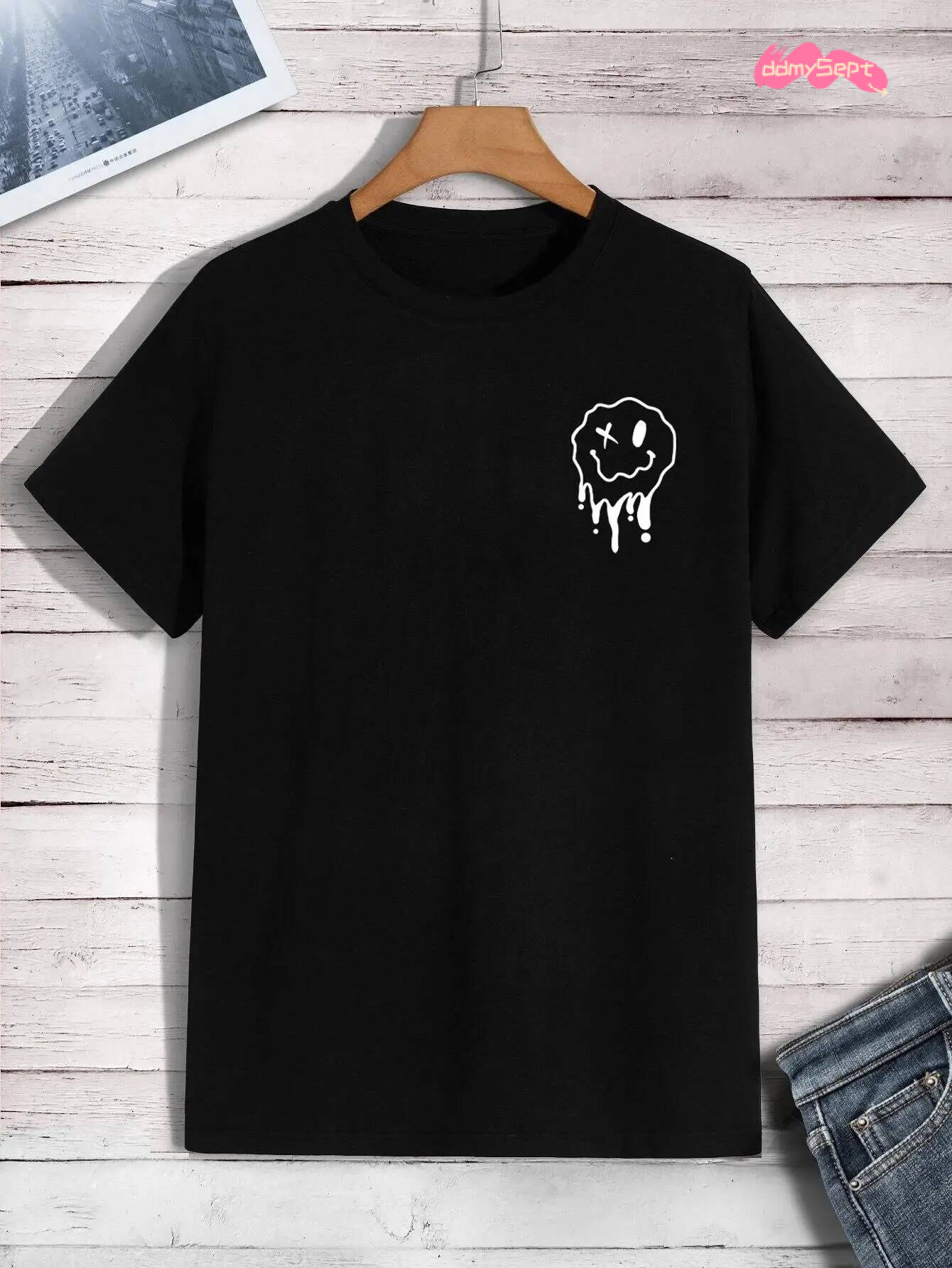 A Funny Smile Face That Is About To Melt Printed Tshirt Men Fashion Oversize T-Shirt Summer Cotton Clothes Loose Casual Tees ddmysept