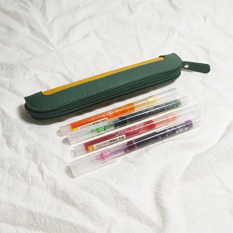 PU Leather Fashion Mini Pouch Business Office Portable Pen Woman Student Cute Wholesale Pencil Case Storage Bag