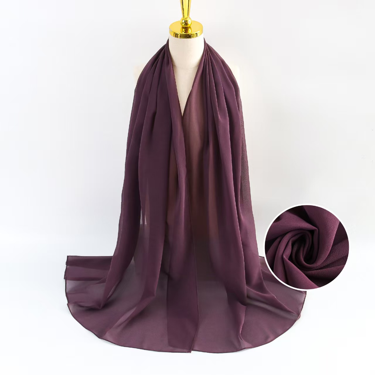 T1291 Pearl Chiffon Scarf Women's Solid Color Bubble Scarf All-match Head Scarf Malaysian Silk Scarf