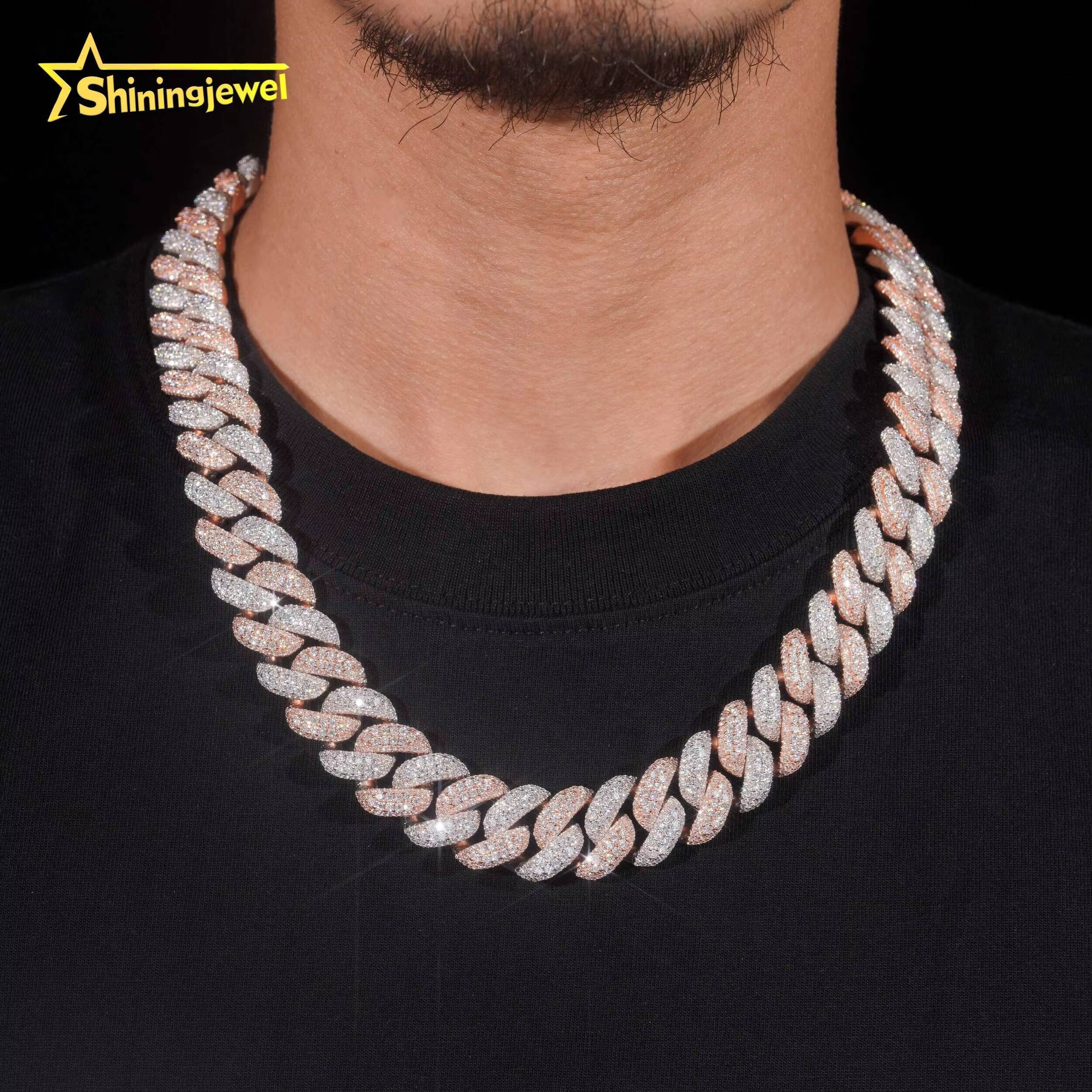 New Arrivals Pass Diamond Tester Hip Hop 18mm Two Tone 925 Silver Moissanite Cuban Link Chain Necklace