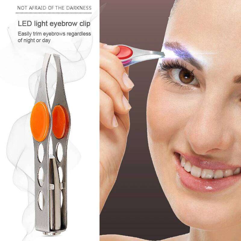 1PC LED Tweezer Oblique Tip Stainless Steel Eyebrow Trimming Clip Eye Hair Removal Prune False Eyelash Clamp Makeup Tool Eyelash Curl
