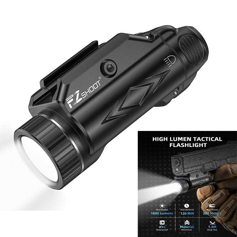1800 Lumens Tactical Flashlight Compact Pistol LED Light Compatible with Picatinny and GL Rails Strobe Mode W250722