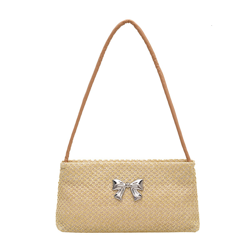women's 2025 Summer new women's crossbody bag woven hollow bag Summer new wide shoulder strap retro straw woven new women's shoulder ba