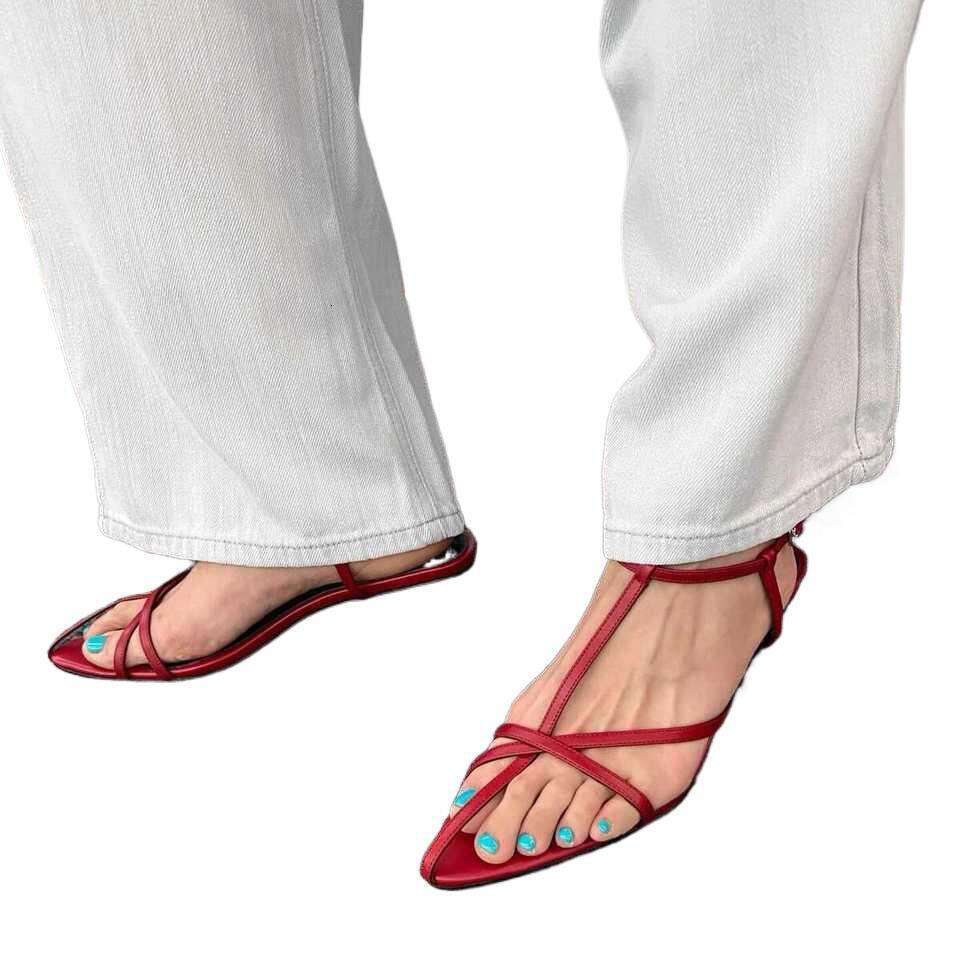 2025 Summer New Korean Style Soft Leather Pointed Cross Strap Kitten Sandals for Women Open Toe Versatile Thin Heel Slippers