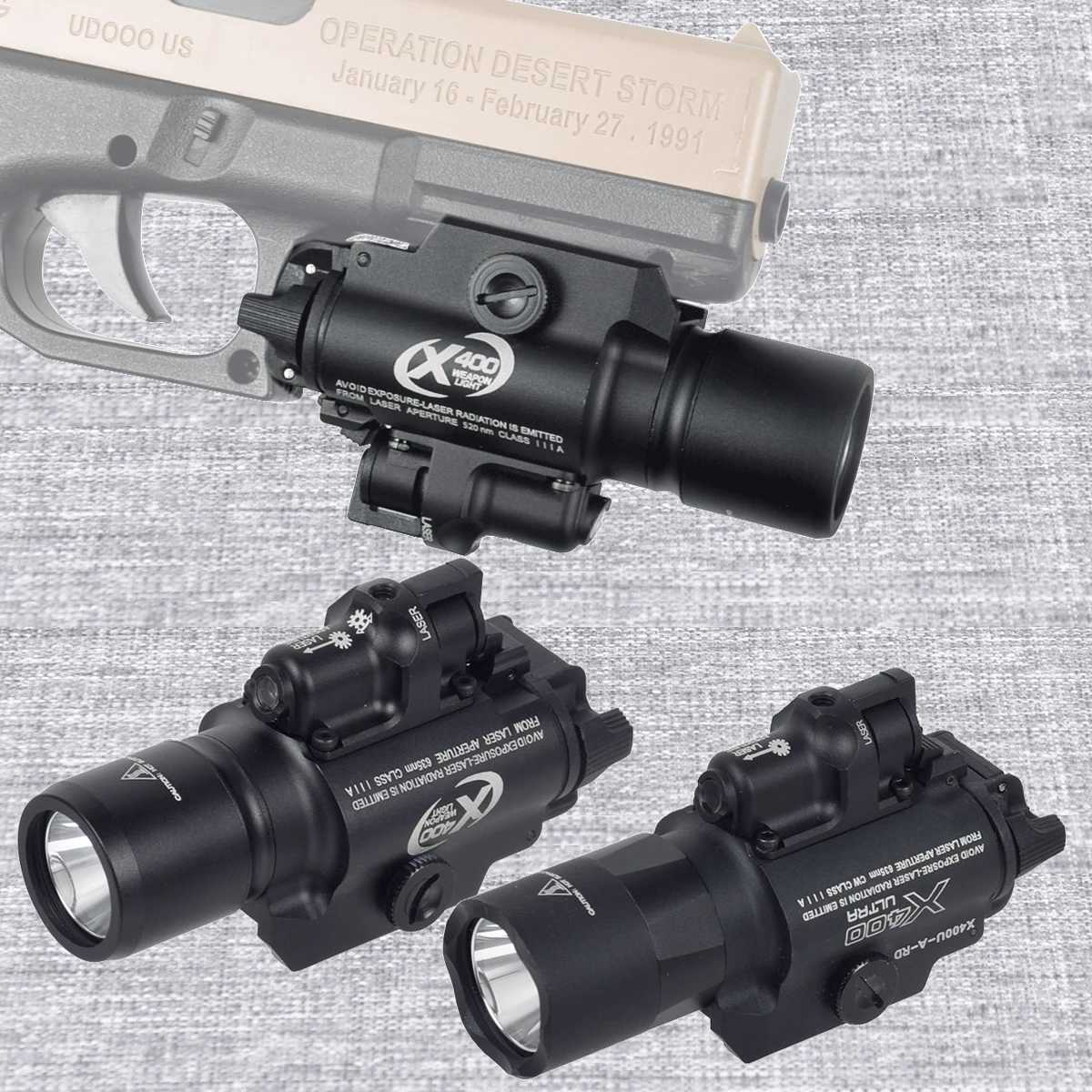 Tactical Surefire X400 Ultra X400V X400V-IR Metal Pistol Scout Light Airsoft Weapon Gun GLOCK 17 Flashlight Lantern Torch W250722