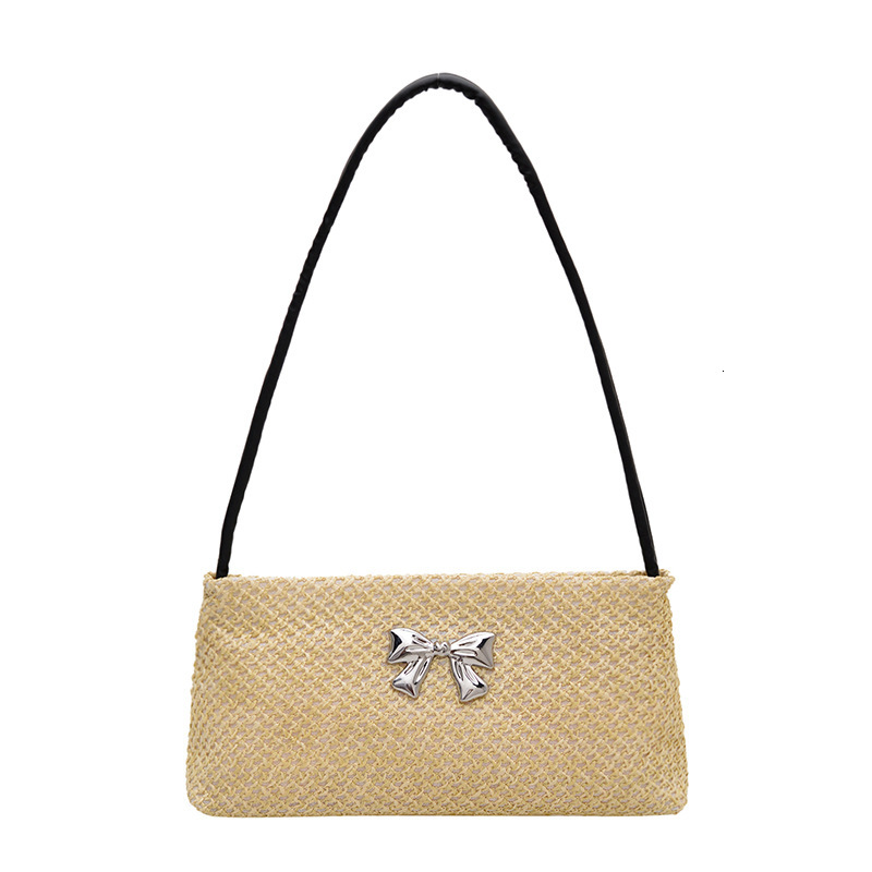 women's 2025 Summer new women's crossbody bag woven hollow bag Summer new wide shoulder strap retro straw woven new women's shoulder ba