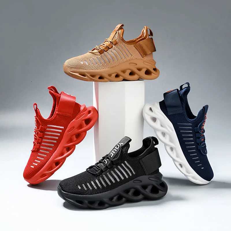 2025 Hot Sale Fashion Red Childrens Running Shoes Breathable Mesh Blade Sneakers Size 26-39 Outdoor Sports Shoes Trainers Kids W250723