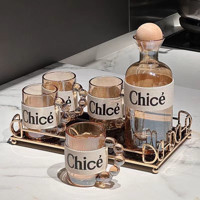 Luxurious water cup Set of 5 Nordic Style Ceramic Tea Cups with Handle and Mugs set INS style cold water kettle Reusable Portable Tea Water Bottle For