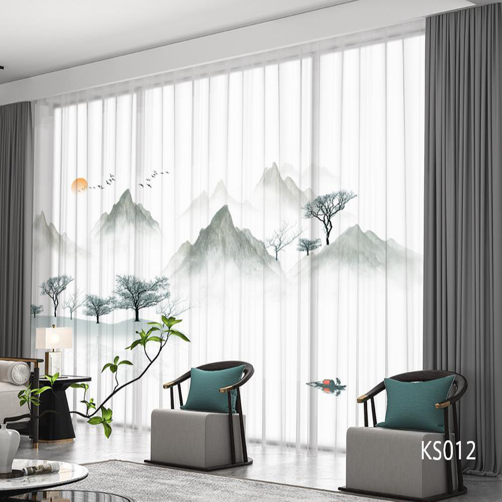 YL-36680 modern new Chinese style ink landscape painting scenery living room study high-end bedroom famous curtain Zen gauze curtain