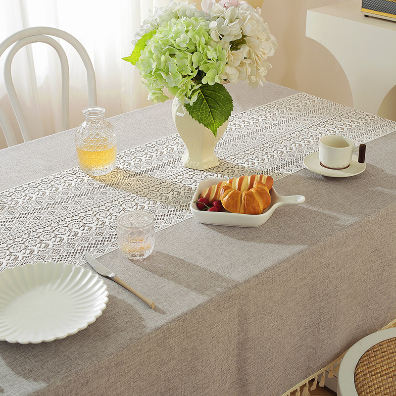 YL-36782 new tablecloth polyester linen simple temperament hollow splicing rectangular high-grade retro coffee table dining table cover cloth spot
