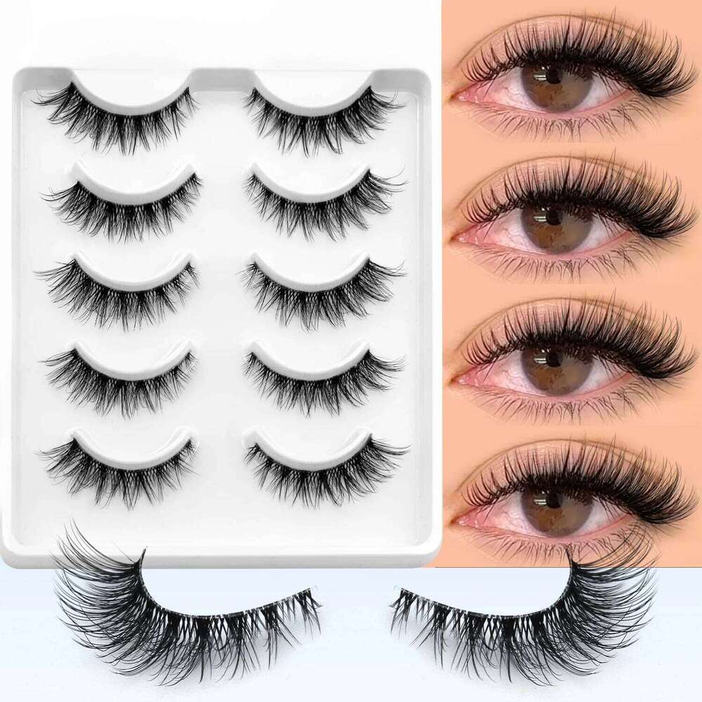 GROINNEYA Cat Eye Fluffy False With Winged Ends For Extended Natural Look Soft Clear Stem Lashes Makeup X250723