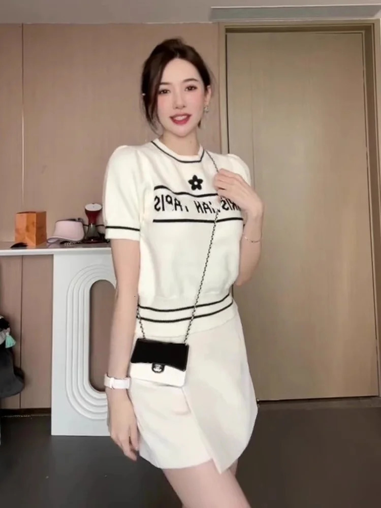 Sweet Sle Ice Silk ort Sve Knitted Sweater Womens Slim Fit ort Length Summer Arrival Thin Sweater Top 250723