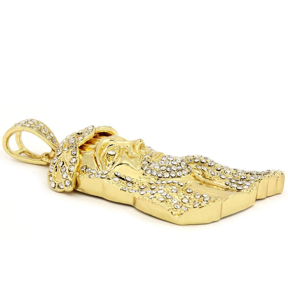 Gold Plated Jesus Piece Pendant Cubic-Zirconia Two 30" Cuban Chain - view 5