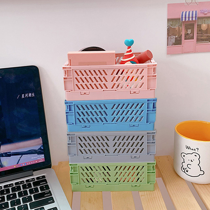 Desktop Plastic Organizer Storage Box - Foldable Small Basket for Cosmetics, Student Stationery, Sundries & Storage Bin