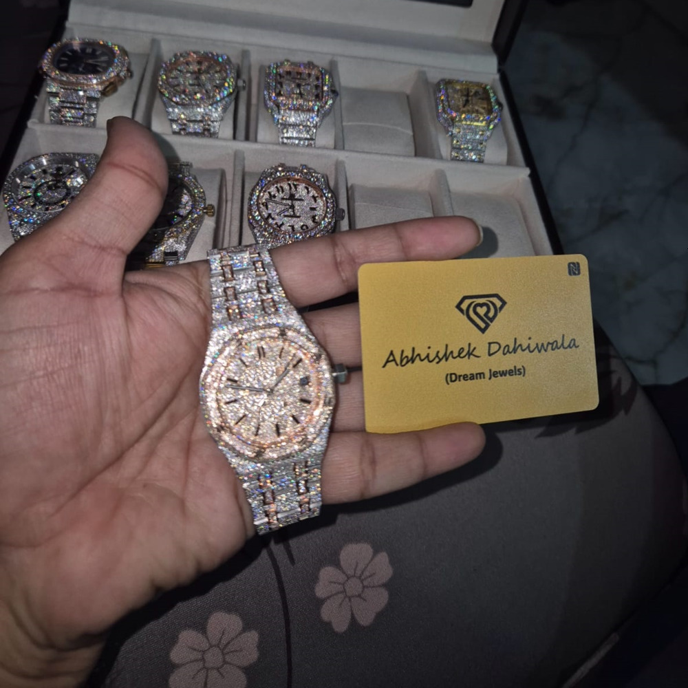 Bling Bling Iced out Men's Watch VVS Moissanite Rectangular Steel Case Leather Strap Hip Hop Series ETA Movement GRA Certified