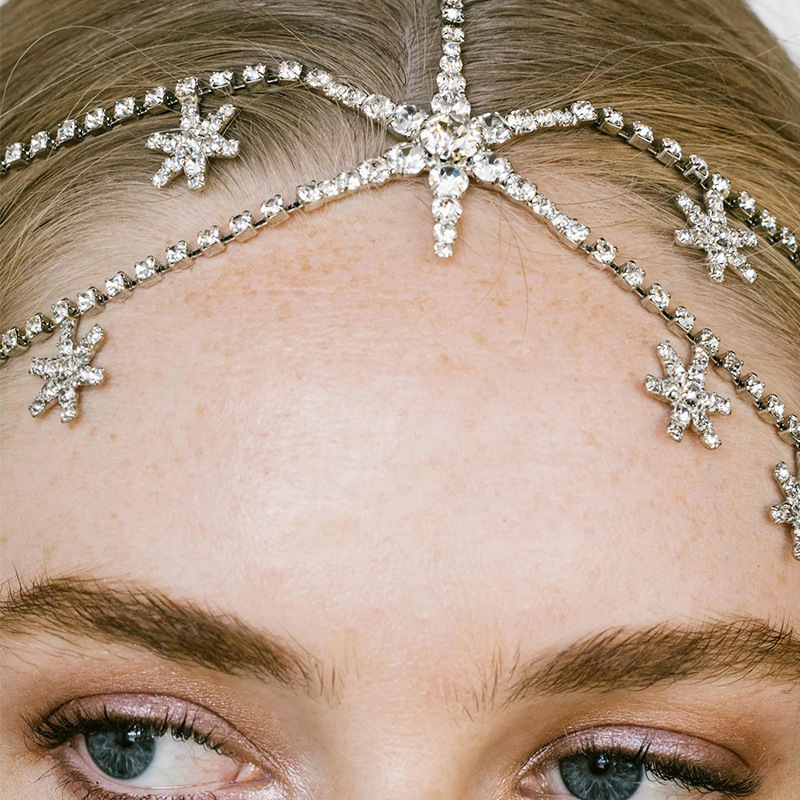 Hip Hop Headpiece VVS Moissanite Studded Star of David Hair Chain Simple Bridal Wedding Head Accessory for Women Headband