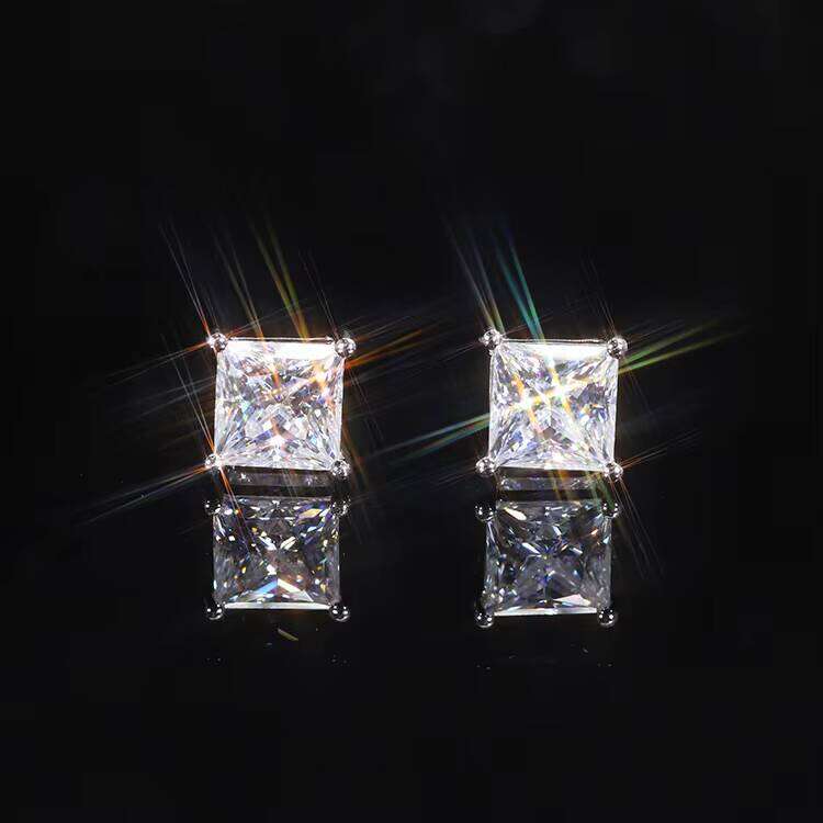 XG Fashion Gold Plated Square Shape Sier With VVS Moissanite Dia Charm for Woman/men Earrings Fine Jewelry - view 6