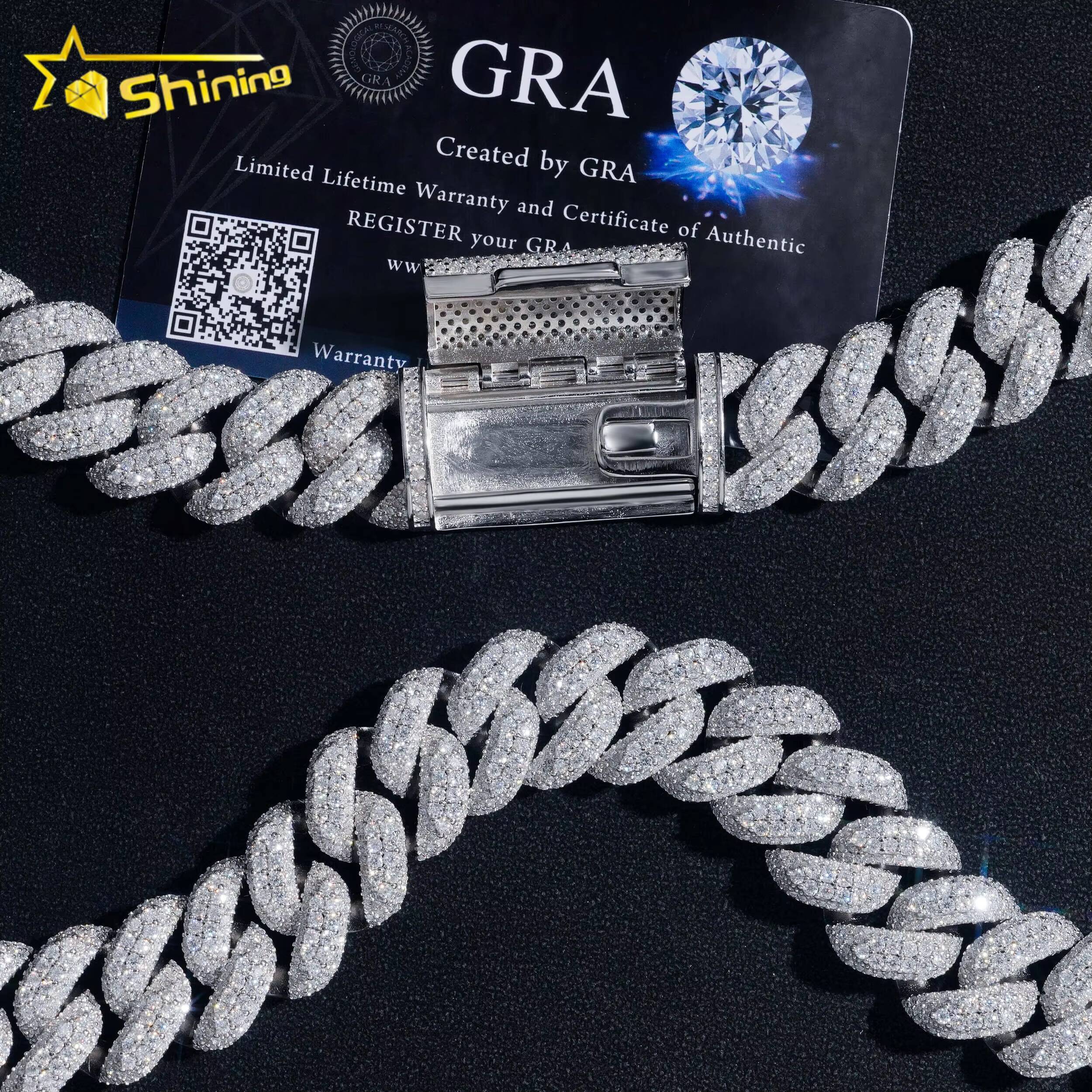 High End Heavy Solid 18MM 4 Rows Diamond Hip Hop 925 Sterling Silver Miami Moissanite Cuban Link Chain