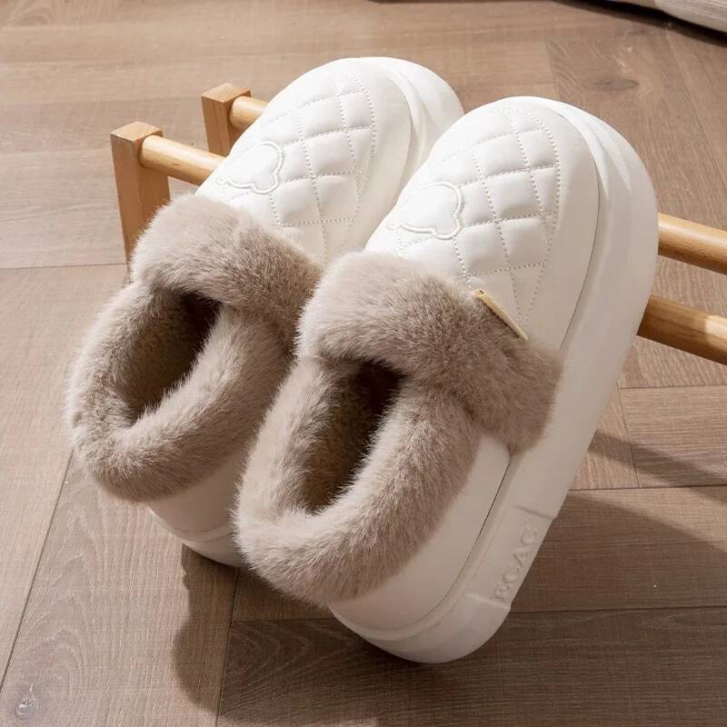 Crestar Winter Fuzzy Women Fashion Antiskid Waterproof Fluffy Platform Slippers Indoor Warm Plush House Cotton Slides ddmythur