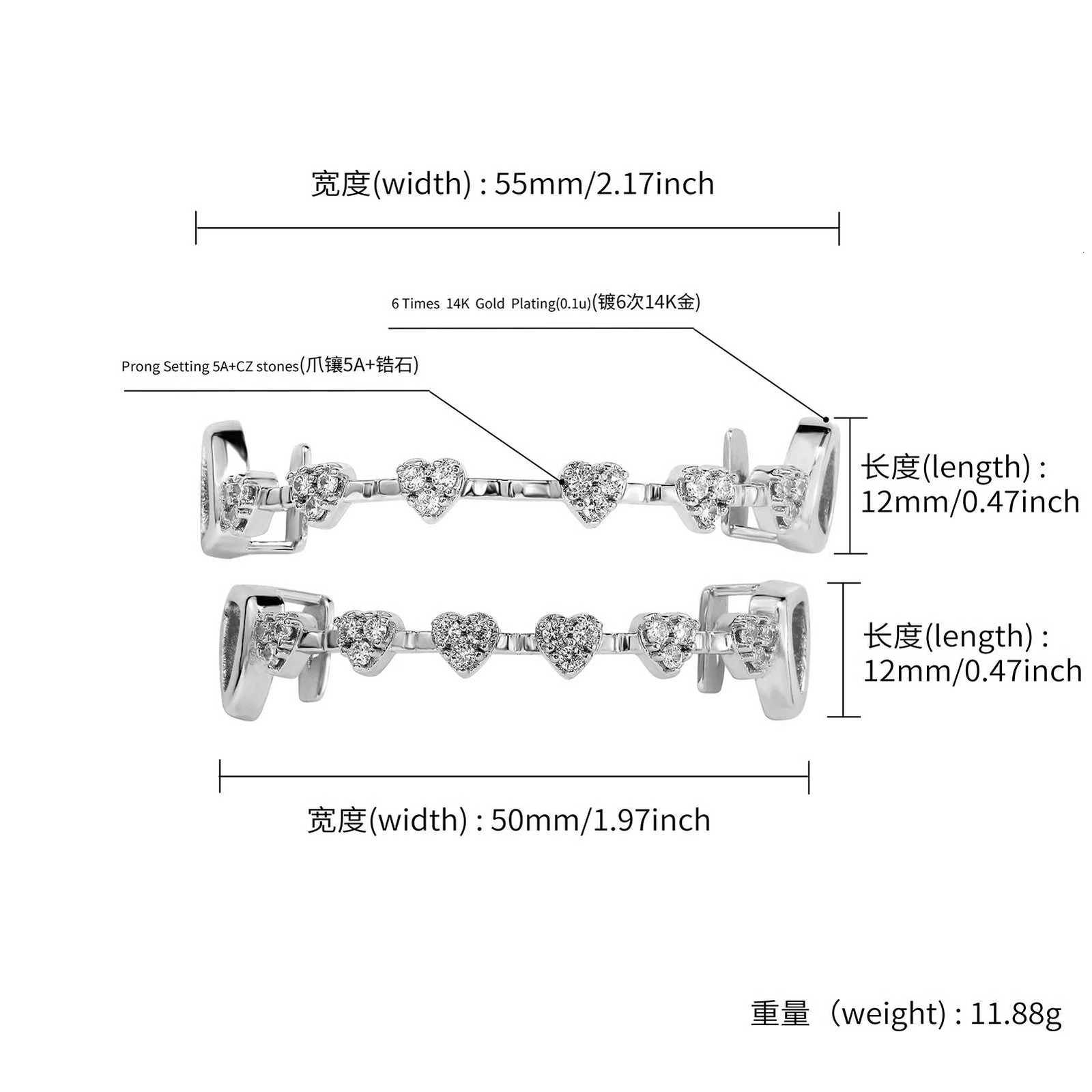 RACHELZ Hip Hop Full CZ Stone Hollow Teeth Caps For Women Men Jewelry Top Bottom Heart Zircon Tooth Grills Braces Cosplay H260630 - view 5