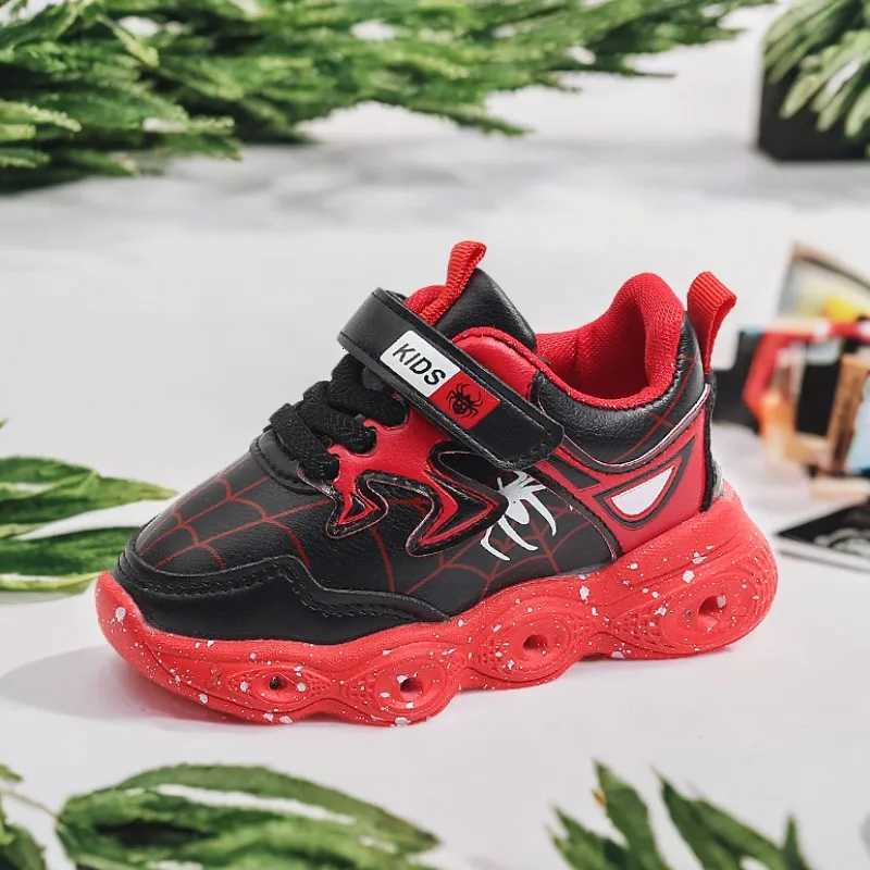 Led Light Up Children Shoes Sneaker 1-6 Year Old Boys Girls Spring Autumn Casual Red Black Pu Leather Shoe H260130