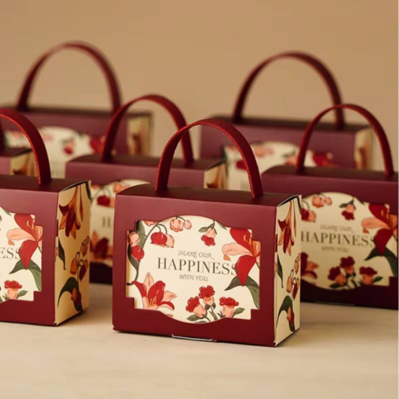 Multicolor Lily Flower Paper Gift Boxes with Leather Handles Window Design Weddings Parties Candy Packaging Foil Specifications